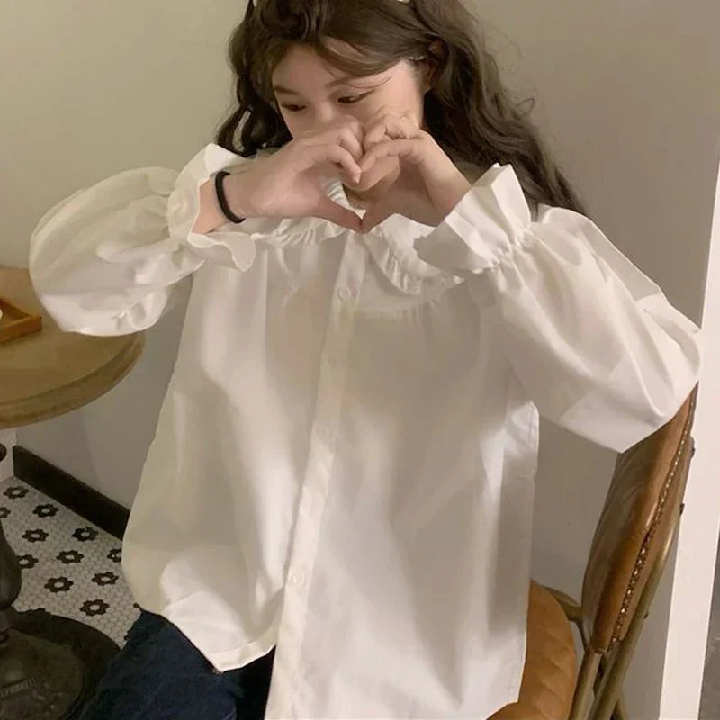 Vintage Preppy Style Sweet Kawaii White Blouse