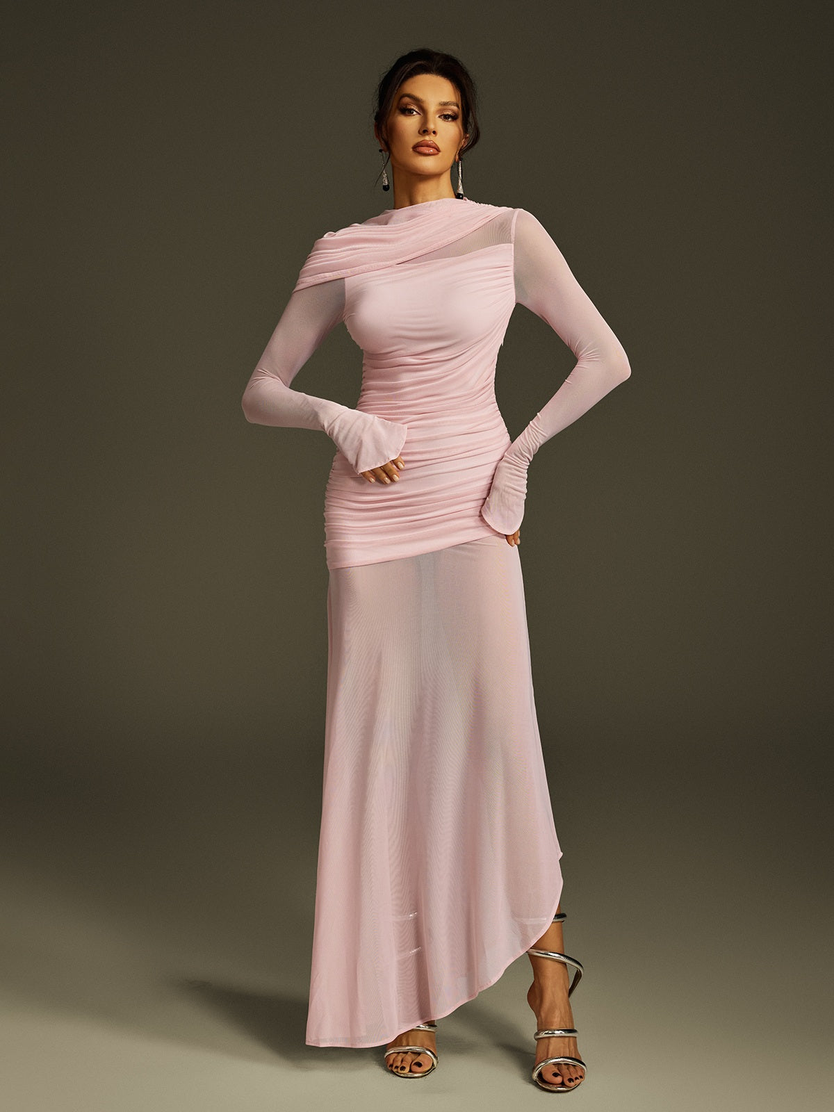 Long Sleeve Mesh Maxi Dress