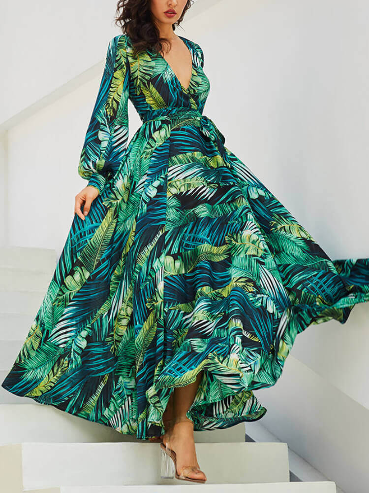 Glamorous Long Sleeve Print Maxi Dress
