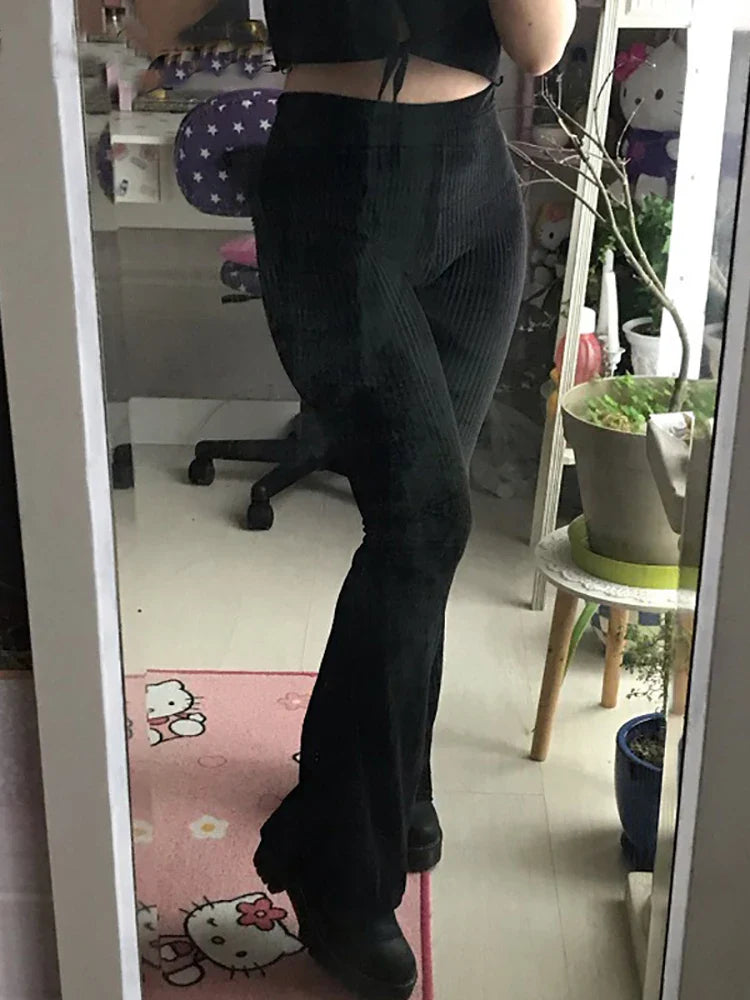 Goth Dark Vintage Flare Pants Women Aesthetic Emo Grunge Pants