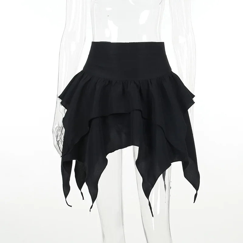 Irregular Sexy Solid Color Drawstring TieUp Ruched Ruffles Mini Skirt