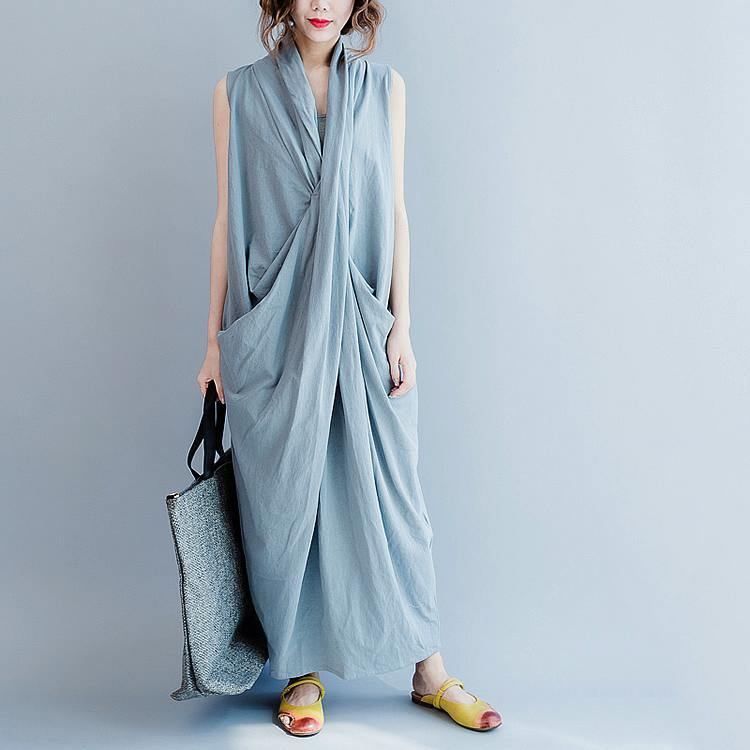 Gray cross bust cotton summer dresses oversize long maxi dress gown caual traveling dress