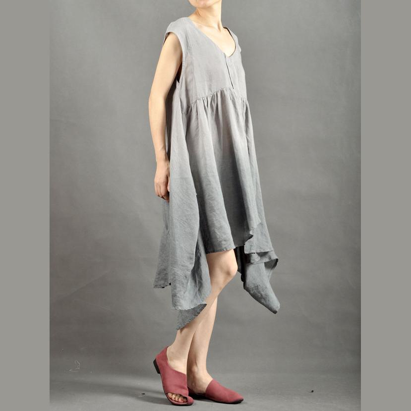 Gray loose fit flare summer dress linen dress