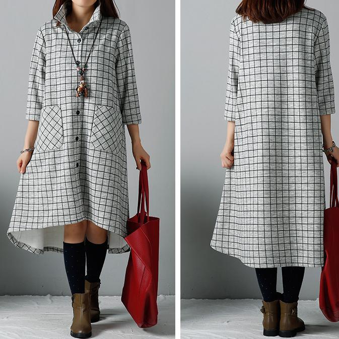 Gray plaid shirt dress long sleeve dresses