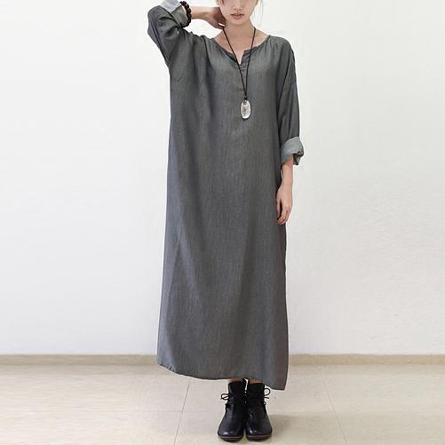 Gray Silk Dresses Fall Maxi Dress Long Sleeve Maxi Dress