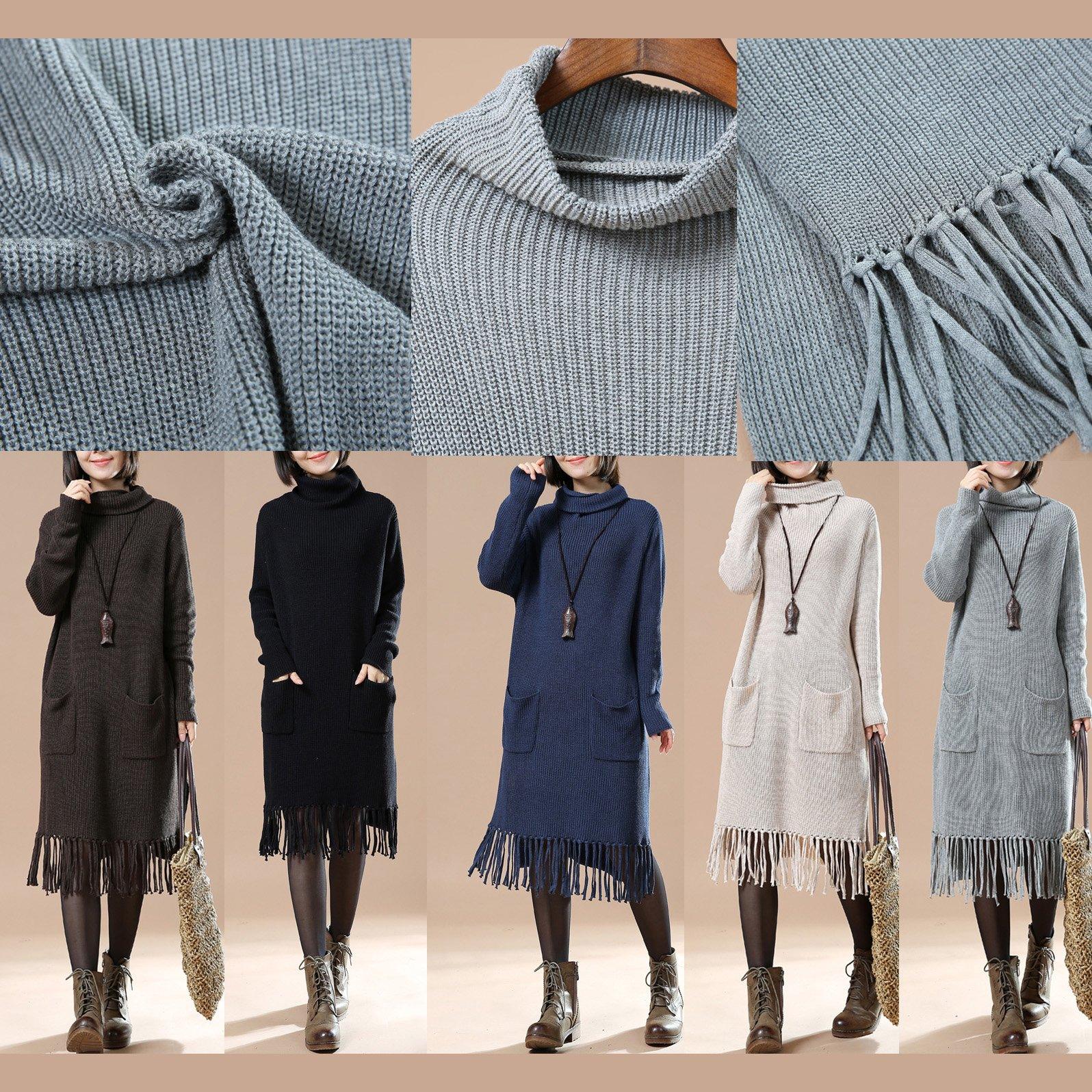 Gray winter sweaters oversize taseled dresses