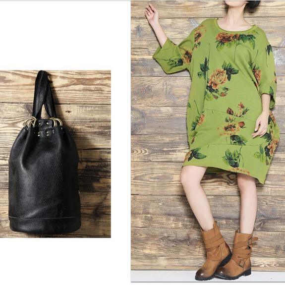 Green floral shift dress summer dress cotton linen