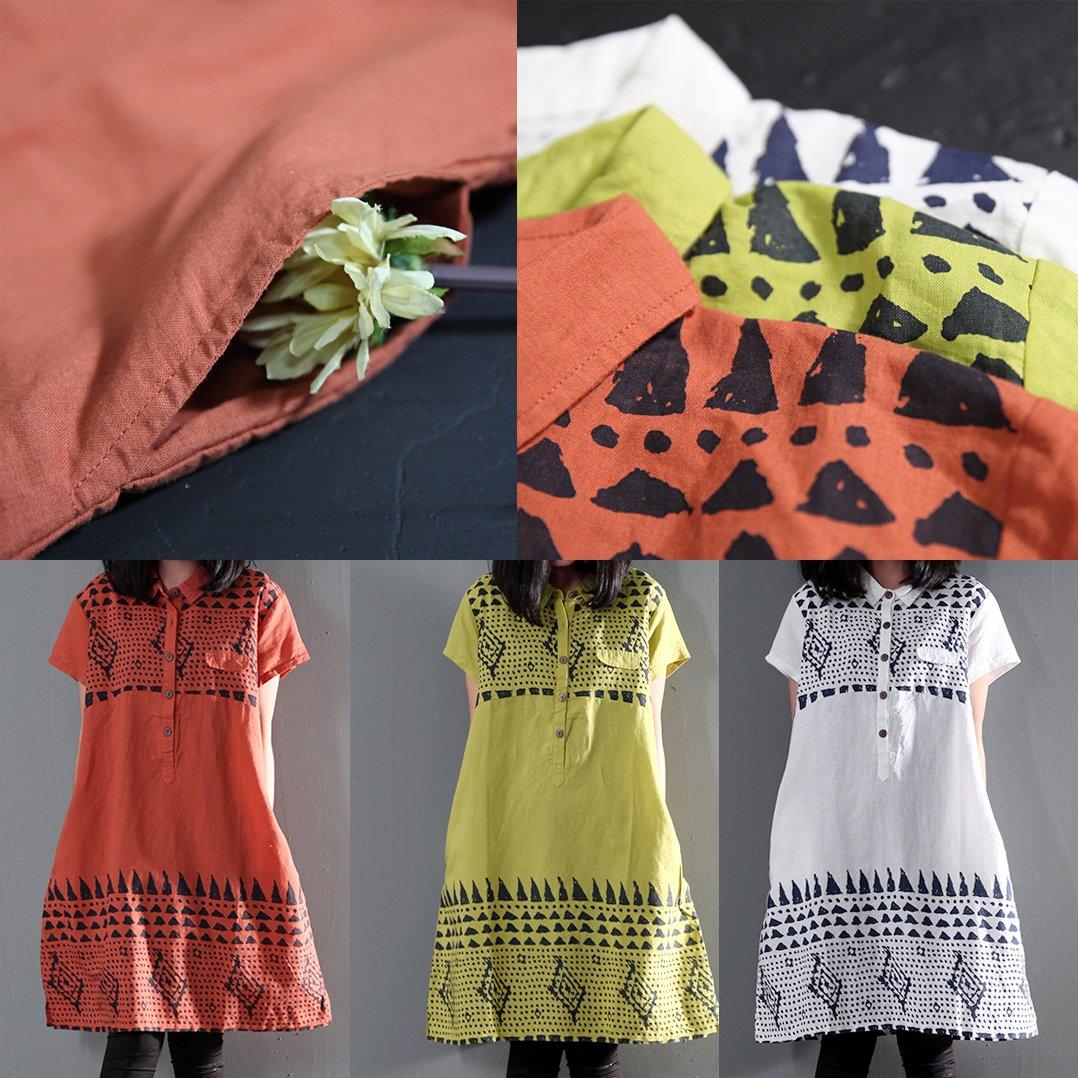 Green floral sundress linen summer shift dresses short sleeve