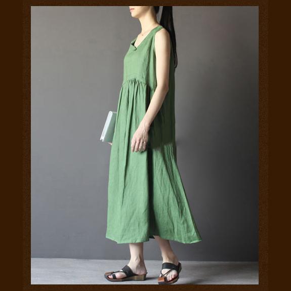 Green linen summer maxi dress sleeveless sundress