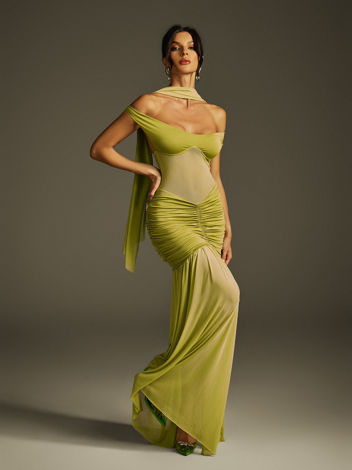 Halterneck Ruched Maxi Dress