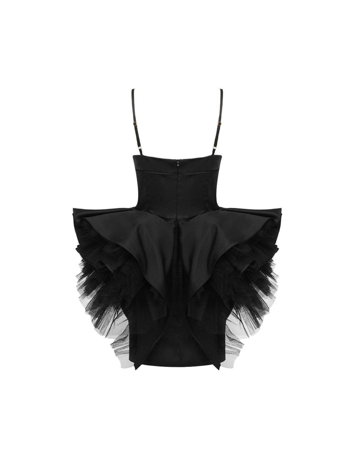 Spaghetti Strap Satin Corset Tulle Bow Bodycon Mini Dress