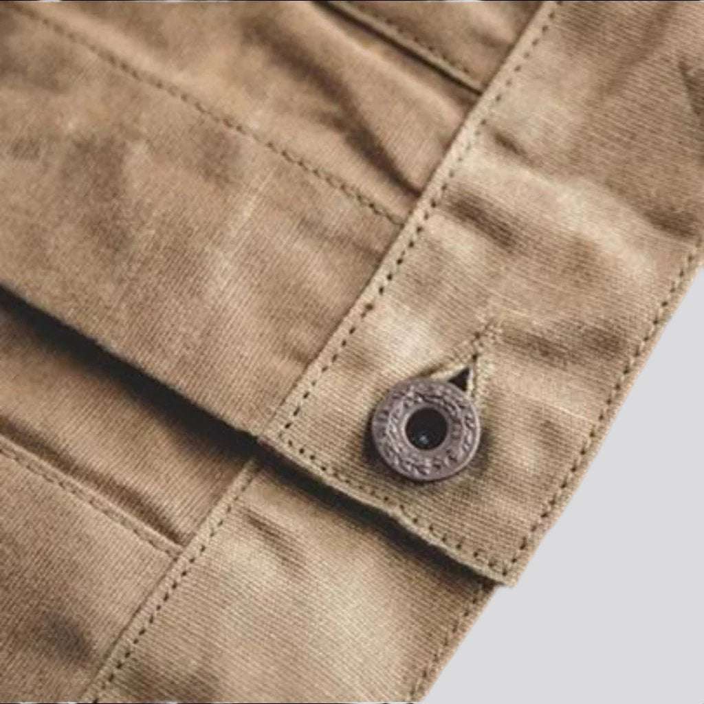 Sand Spread Collar Button Front Waxed Canvas Trucker Jacket 7