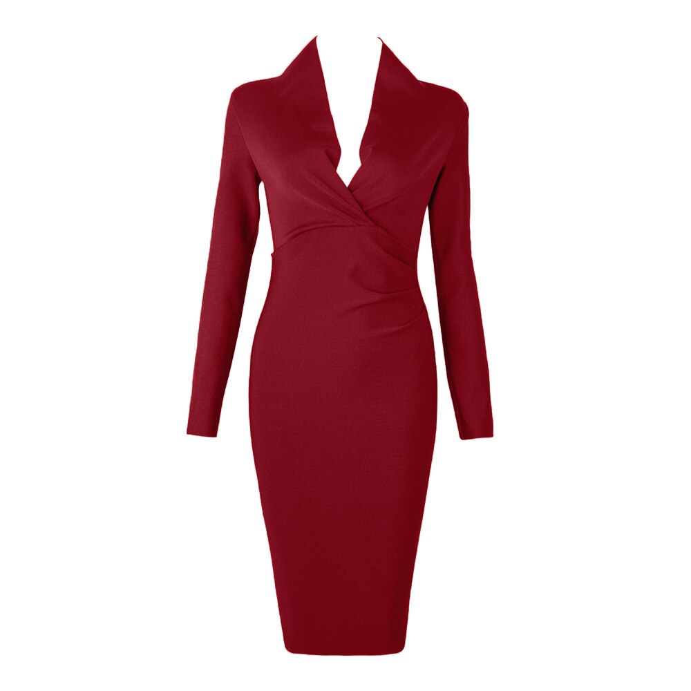 Women’s Full Gown Celebrity Club - V Bodycon Warm-Season Vestidos Deep Bandage Evening Neck With