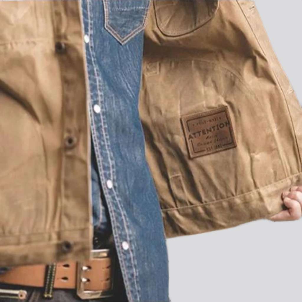 Sand Spread Collar Button Front Waxed Canvas Trucker Jacket 6