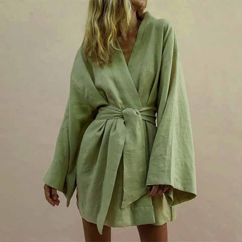 Iru Kimono Style V-neck Summer Dress for Women Comfortable Daily Wear