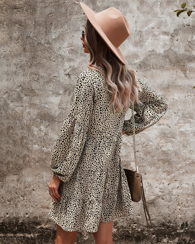 Leopard VNeck ALine Dress