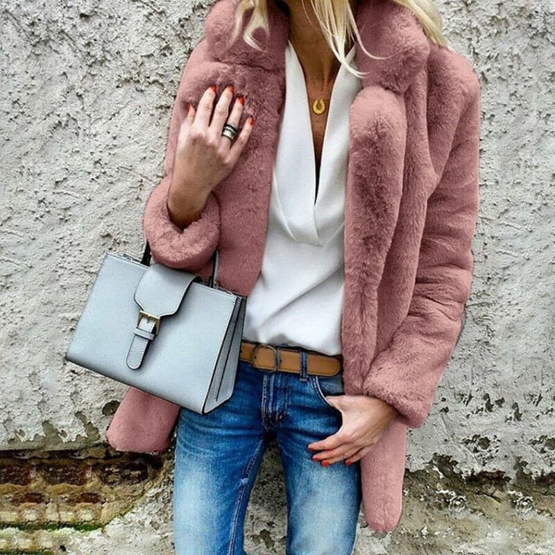 Women Faux Fur Coat Autumn Winter Fluffy Warm Plush Teddy Jackets Fashion Long Sleeve Lapel Fur Coats Overcoat Ladies Outerwear