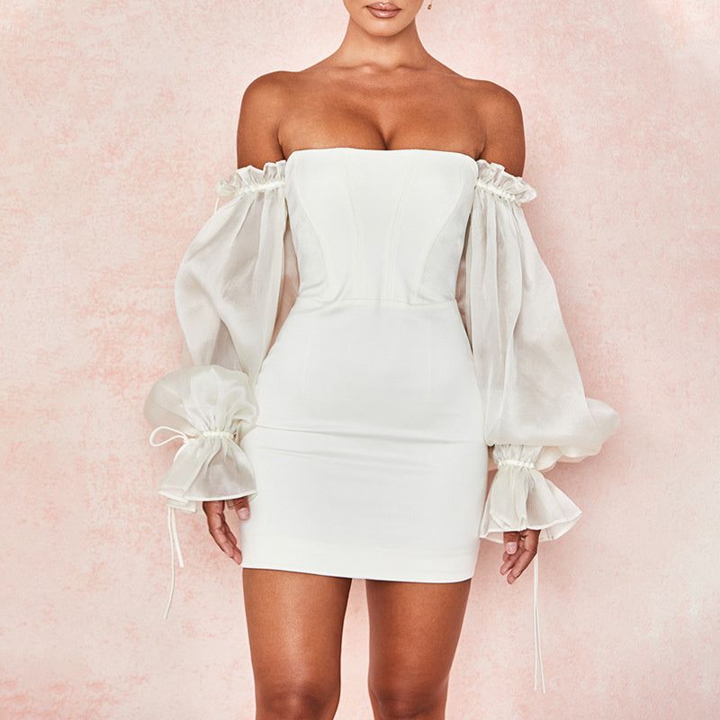 Off-Shoulder Puff Sleeve Corset Bodice Bodycon Mini Dress