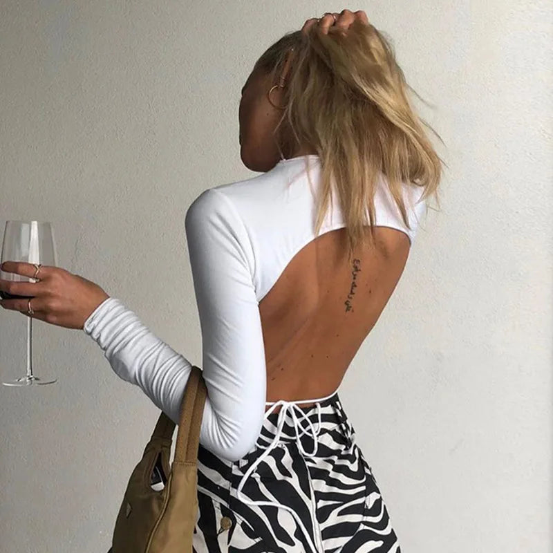 Open Back Cropped Tshirt Women