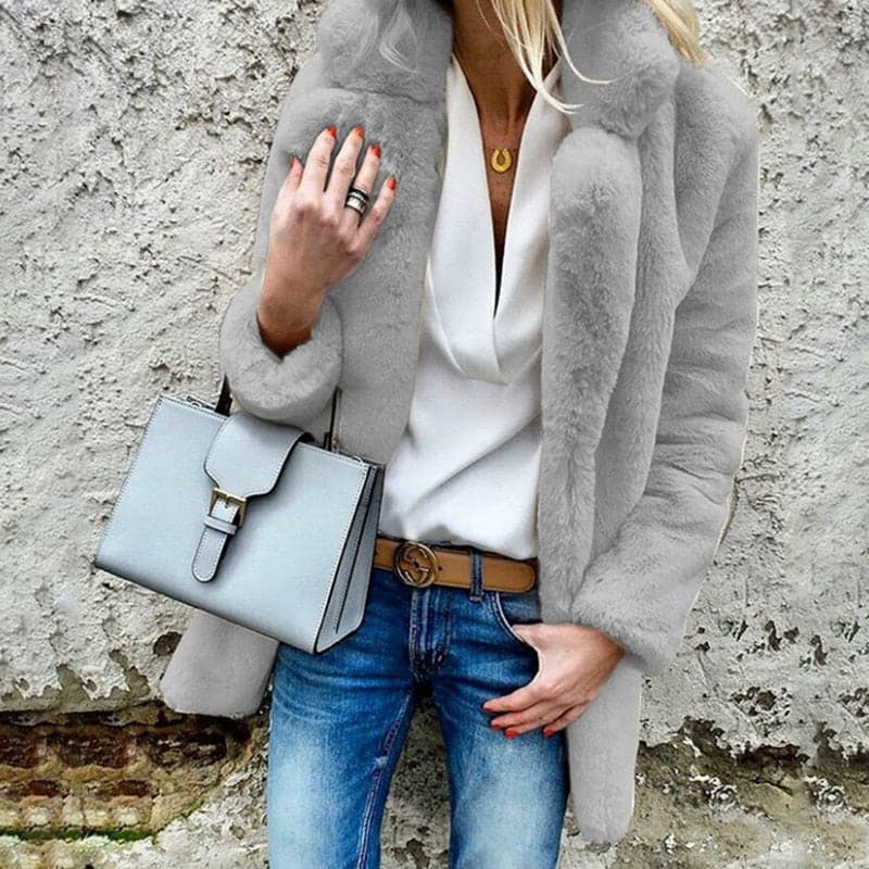 Women Faux Fur Coat Autumn Winter Fluffy Warm Plush Teddy Jackets Fashion Long Sleeve Lapel Fur Coats Overcoat Ladies Outerwear