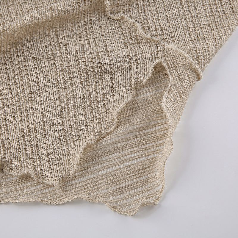 Khaki One Shoulder Pearl Trim Ribbed Knit Wavy Seam Bodycon Maxi Dress