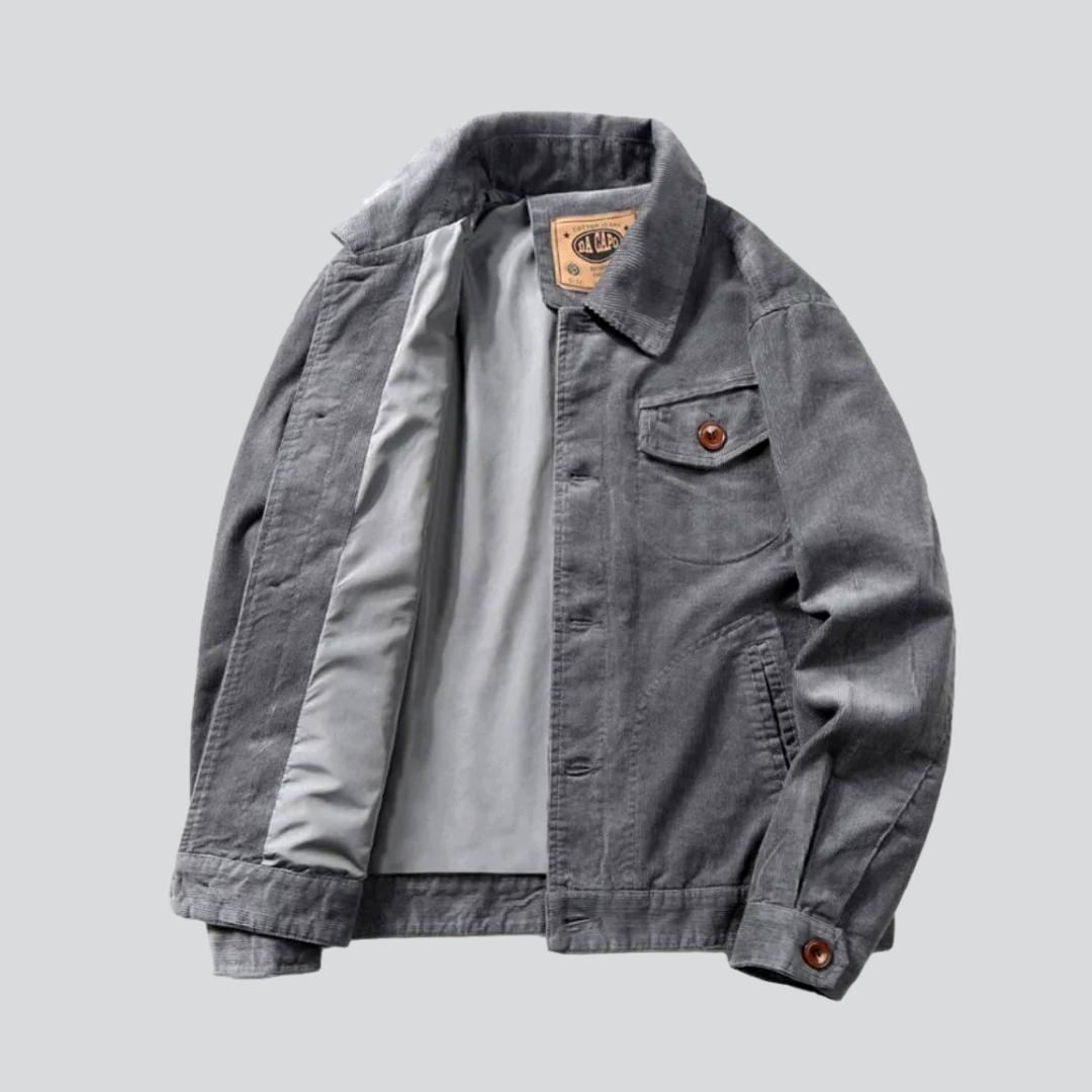 Collared Button-Front Corduroy Chest Pocket Trucker Jacket 5