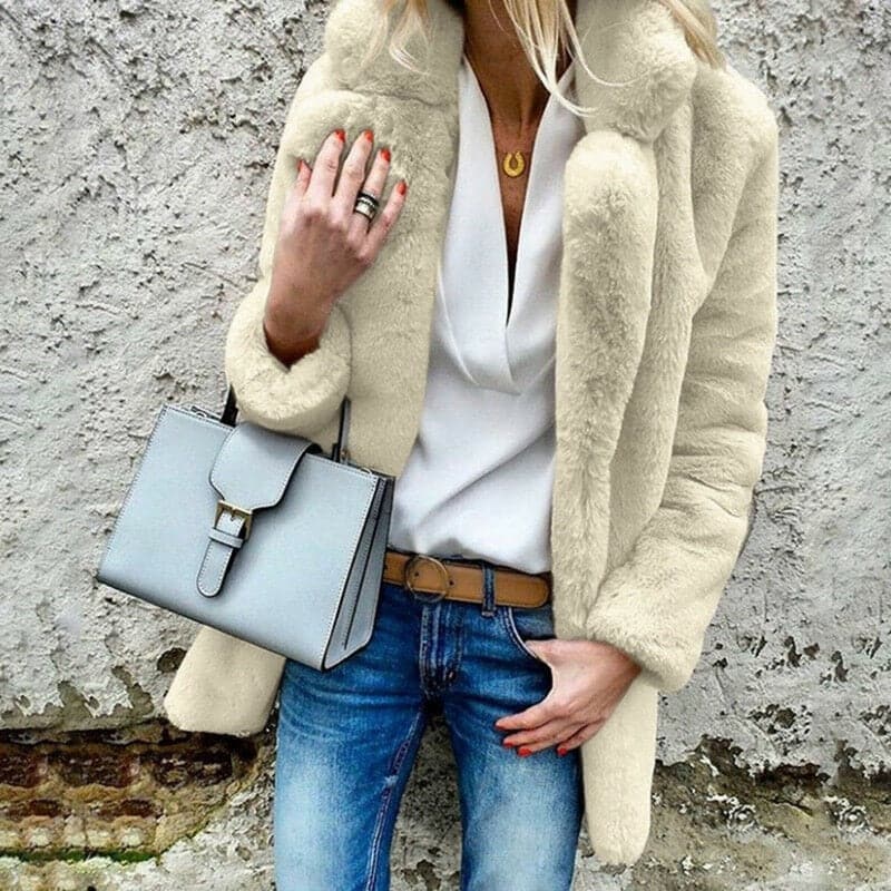 Women Faux Fur Coat Autumn Winter Fluffy Warm Plush Teddy Jackets Fashion Long Sleeve Lapel Fur Coats Overcoat Ladies Outerwear