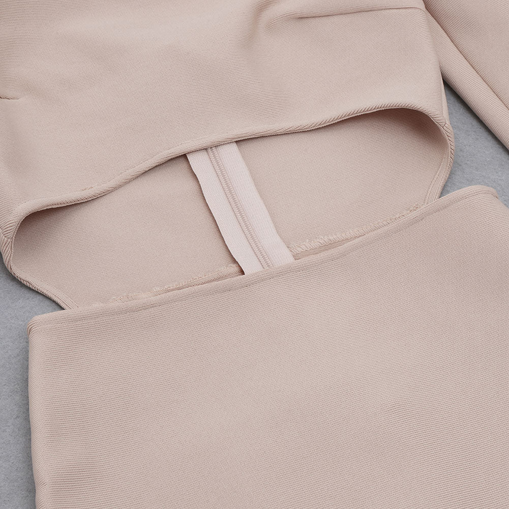 Off Shoulder Long Sleeve Cut Out Midi Bandage Dress HB7766