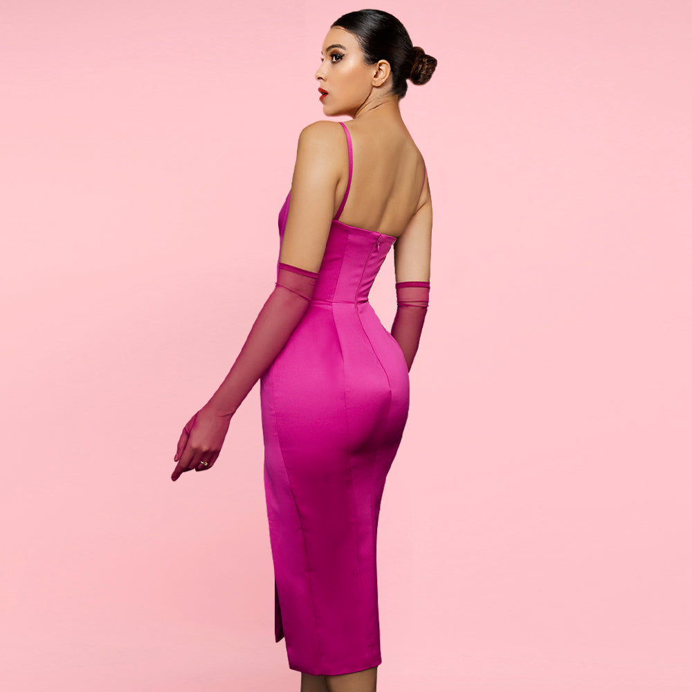 Strappy Sleeveless Slit Midi Bodycon Dress HI1267
