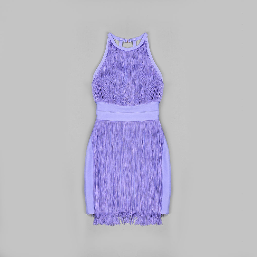 Round Neck Sleeveless Mini Tassels Bandage Dress HL6259