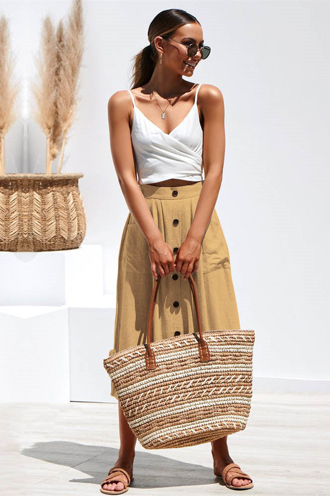 Row Button Loose Pocket Skirt