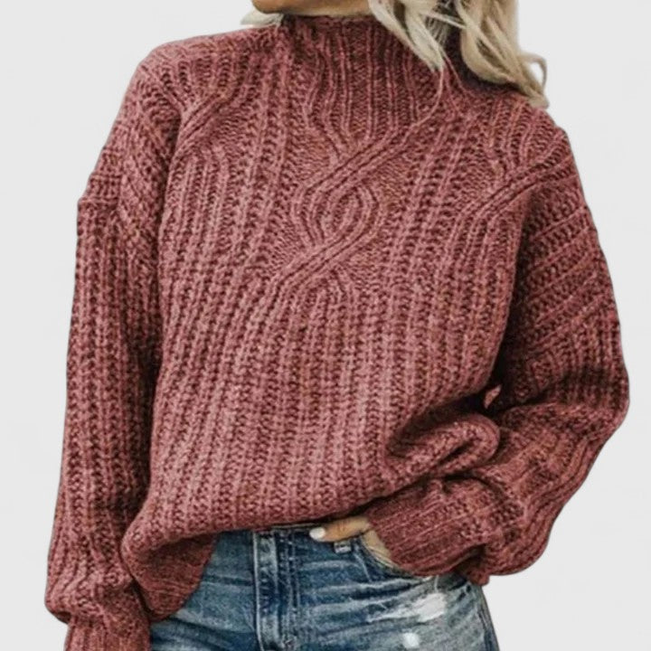 Mock Neck Cable Knit Long Sleeve Pullover Sweater 4