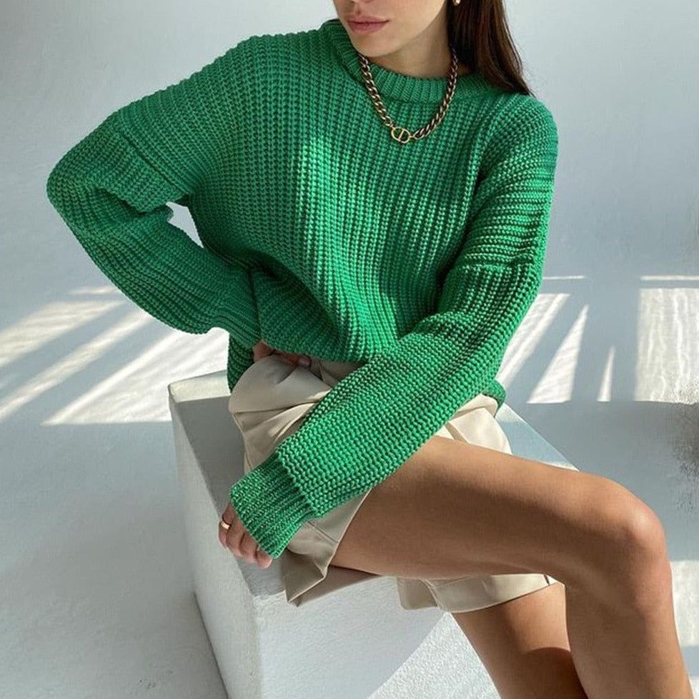 Mock Neck Chunky Ribbed Knit Long Sleeve Cropped Sweater
