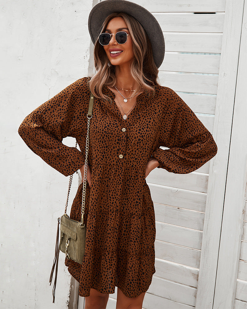 Leopard VNeck ALine Dress