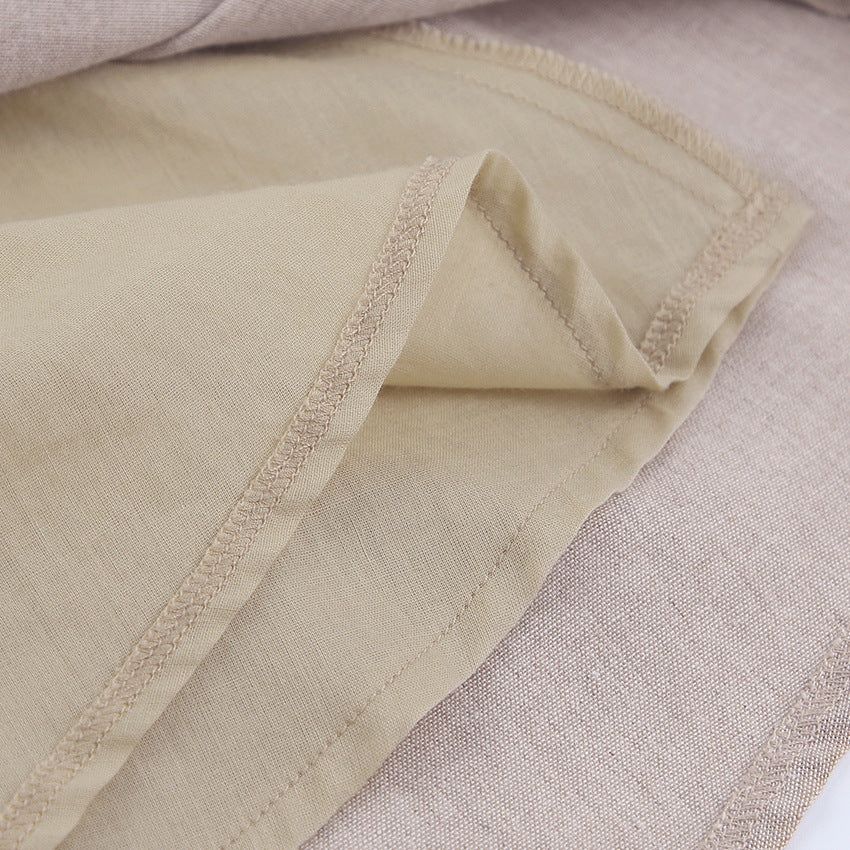 Khaki Square Neck Puff Sleeve Linen Babydoll A-Line Mini Dress