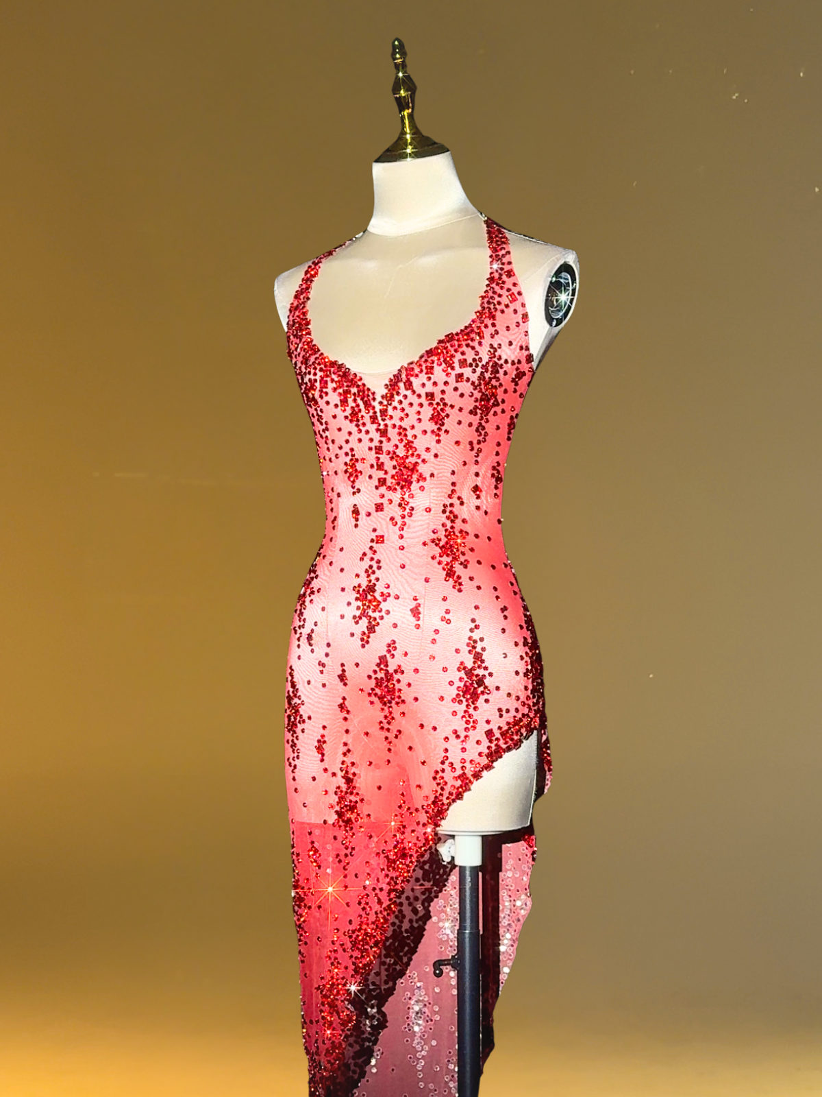 Spaghetti Rhinestone Split Midi Dress In Red