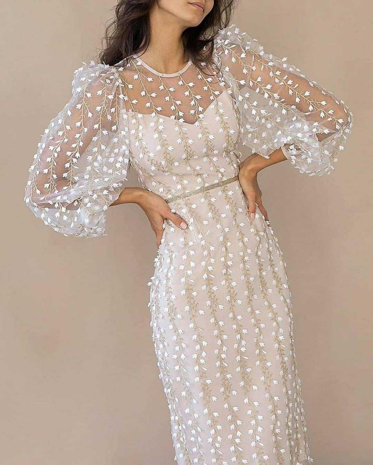Gown Sleeves O-Neck Warm-Season With Women’s Elegant Party Long Lace For And Events Photo Color / S