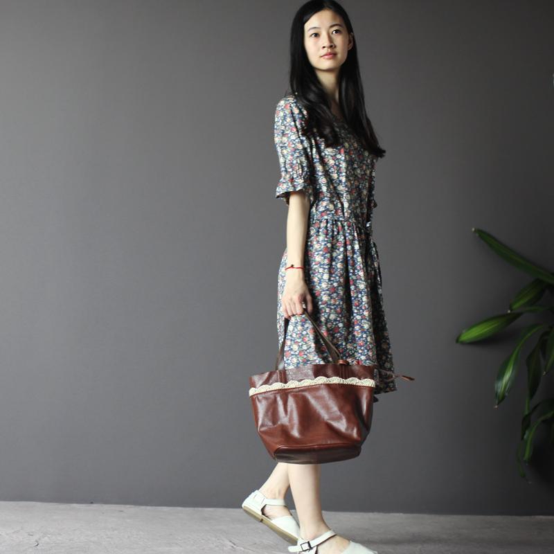 Half sleeve sundress cotton floral fit flares summer dress in Navy