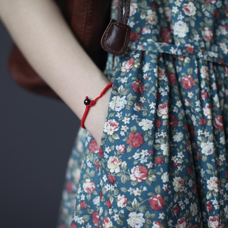 Half sleeve sundress cotton floral fit flares summer dress in Navy