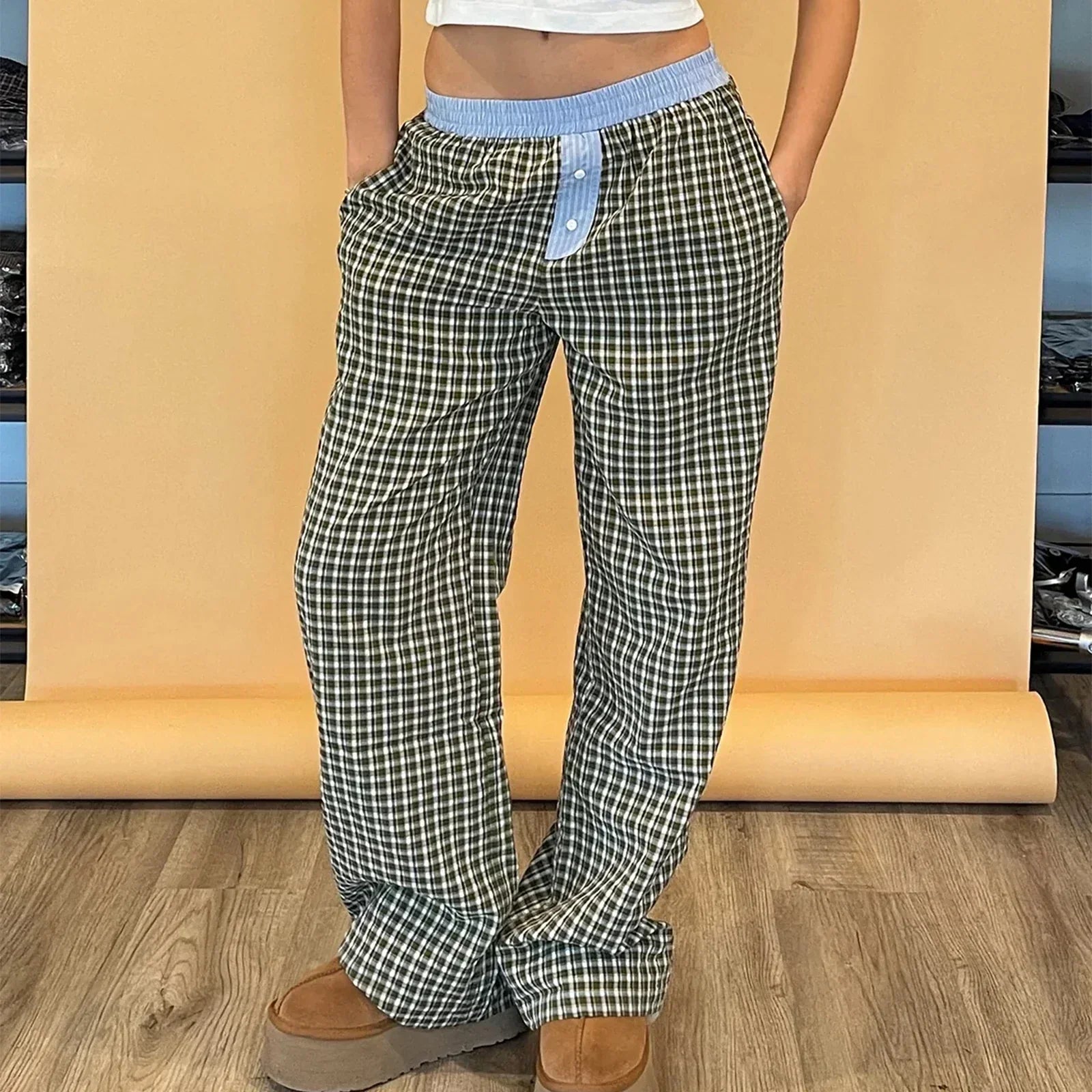 Plaid Sleep Lounge Bottoms Elastic Waist Pant MULTI / S pant-250223