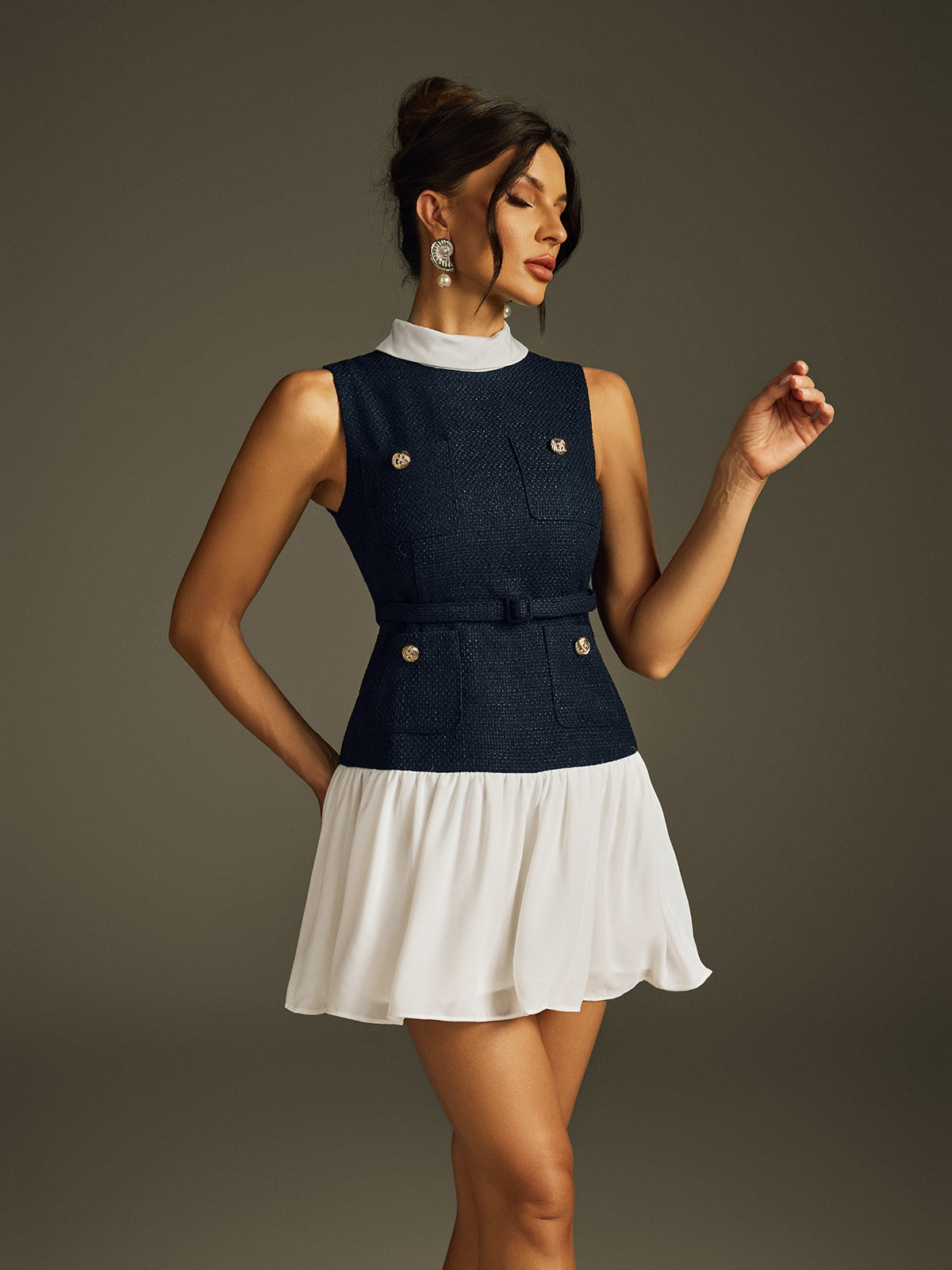 Sleeveless Button Mini Dress