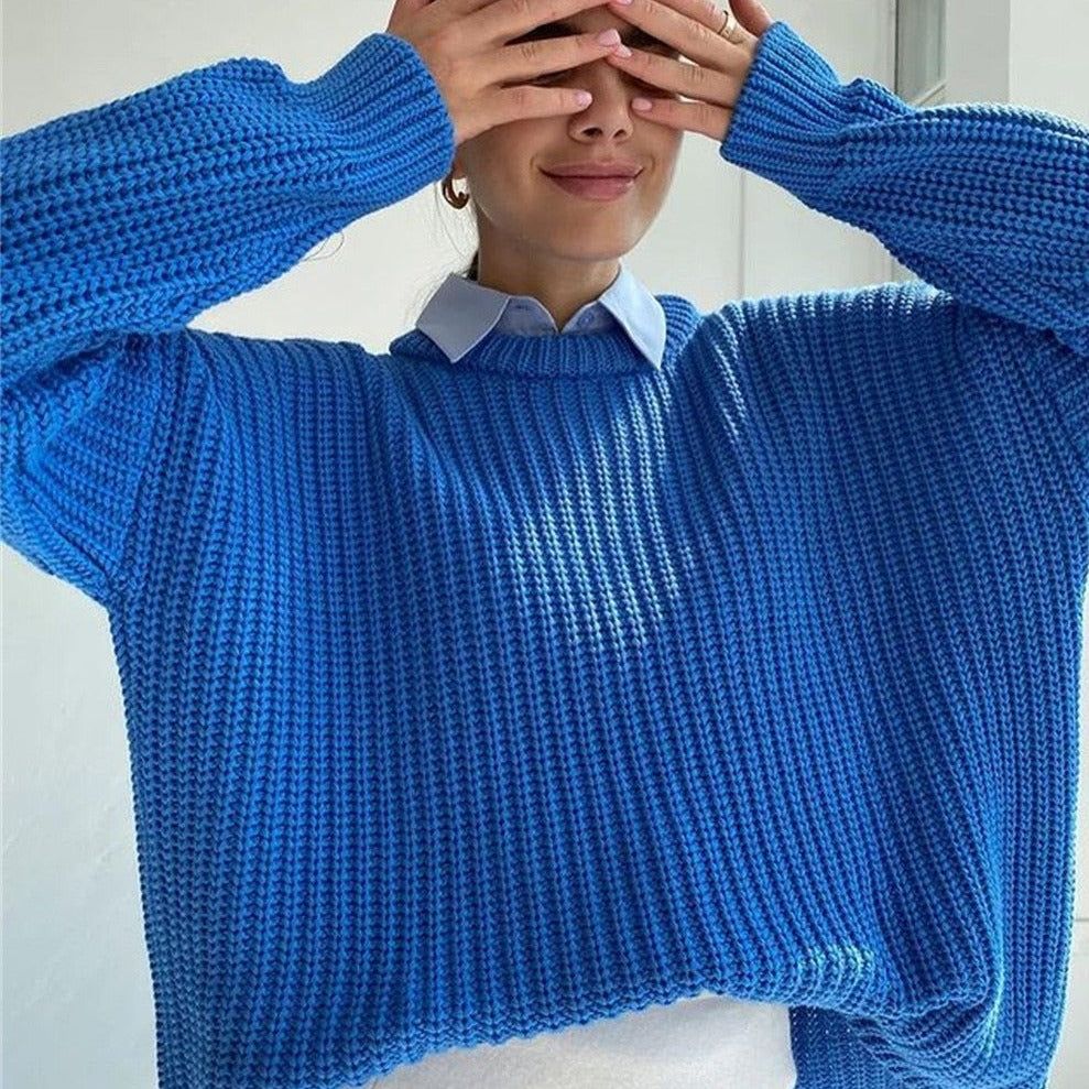 Mock Neck Chunky Ribbed Knit Oversized Sweater 3