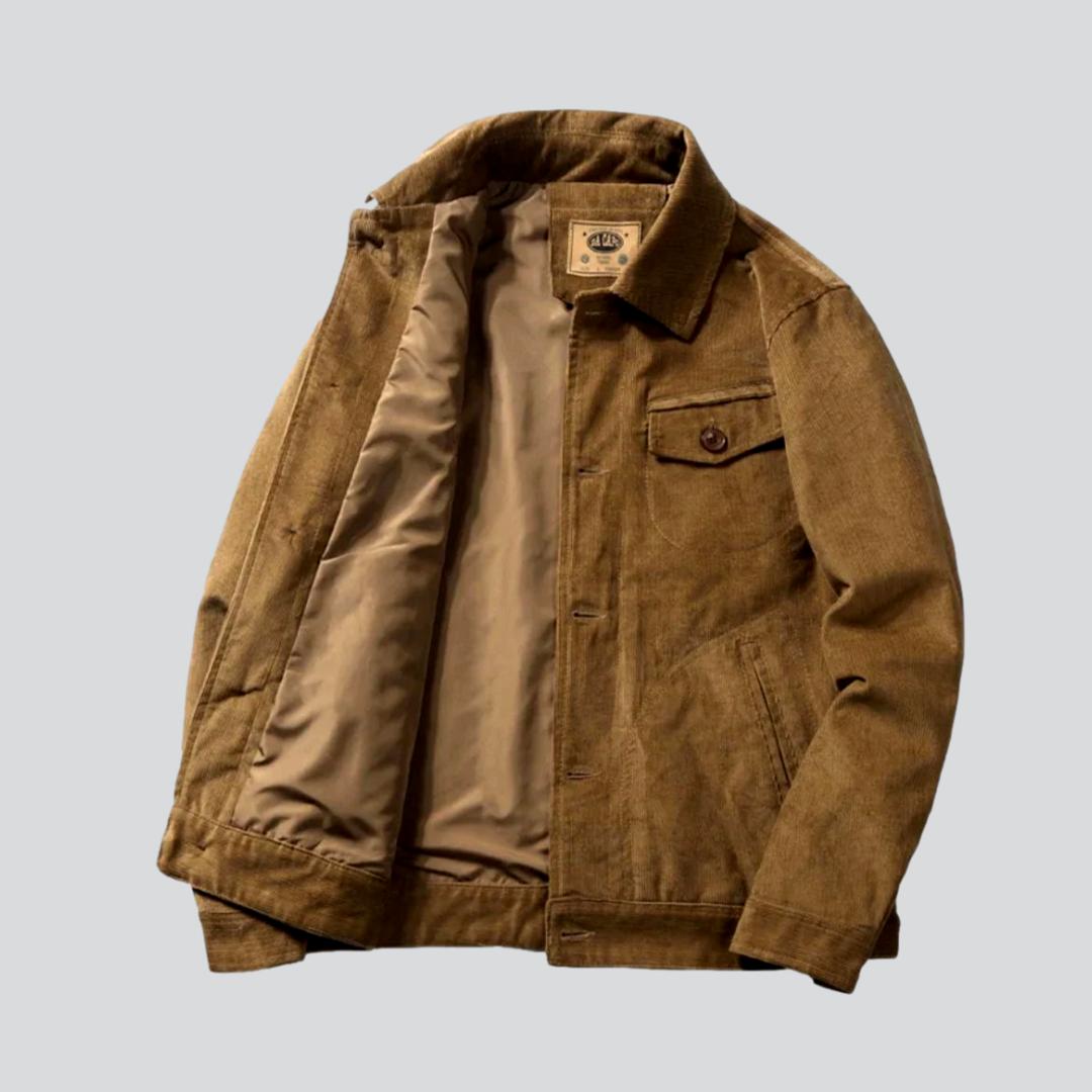 Collared Button-Front Corduroy Chest Pocket Trucker Jacket 6