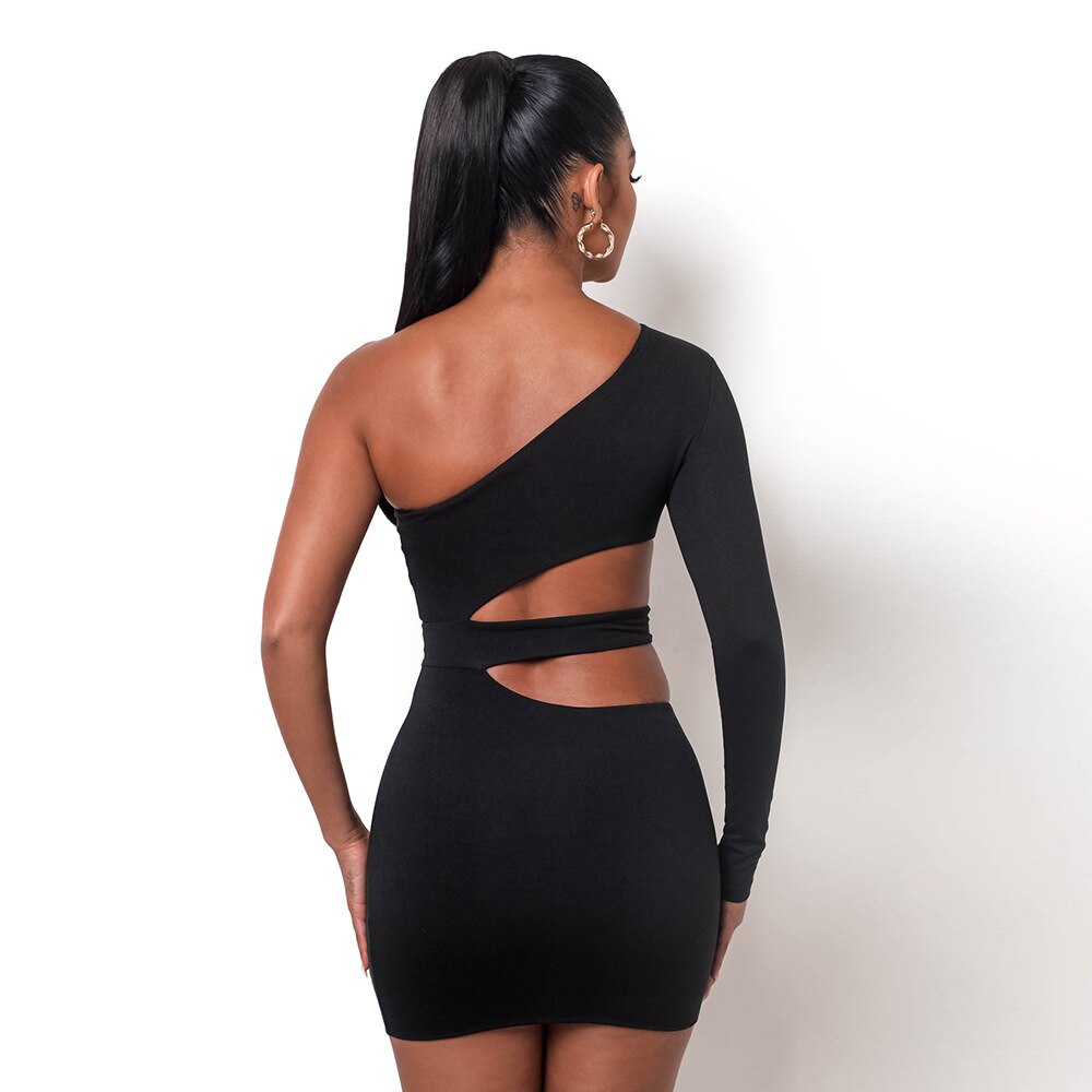 Autumn Bodycon - White Out Shoulder Evening Women Club Gown - Cut One Dress