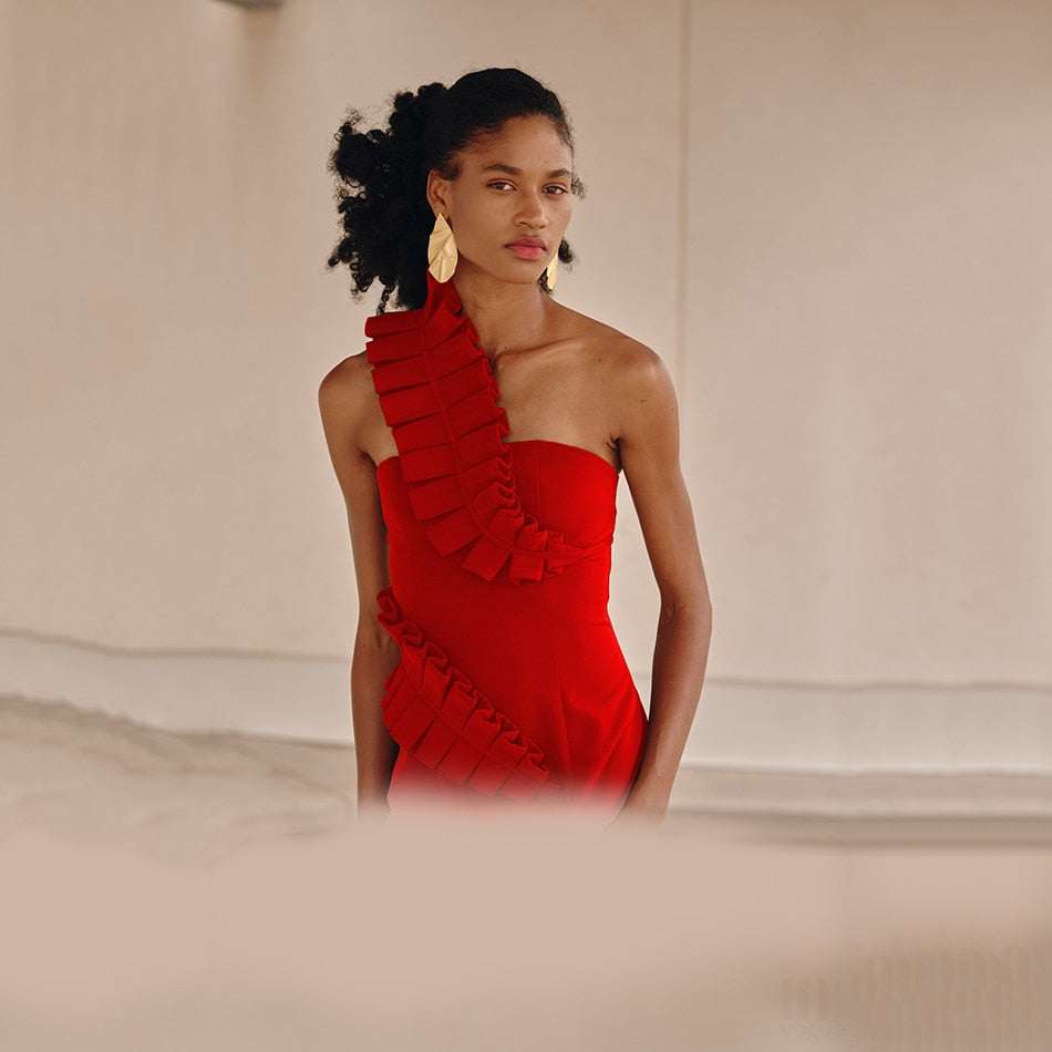 One-Shoulder Side Slits Exposed Legs Dress