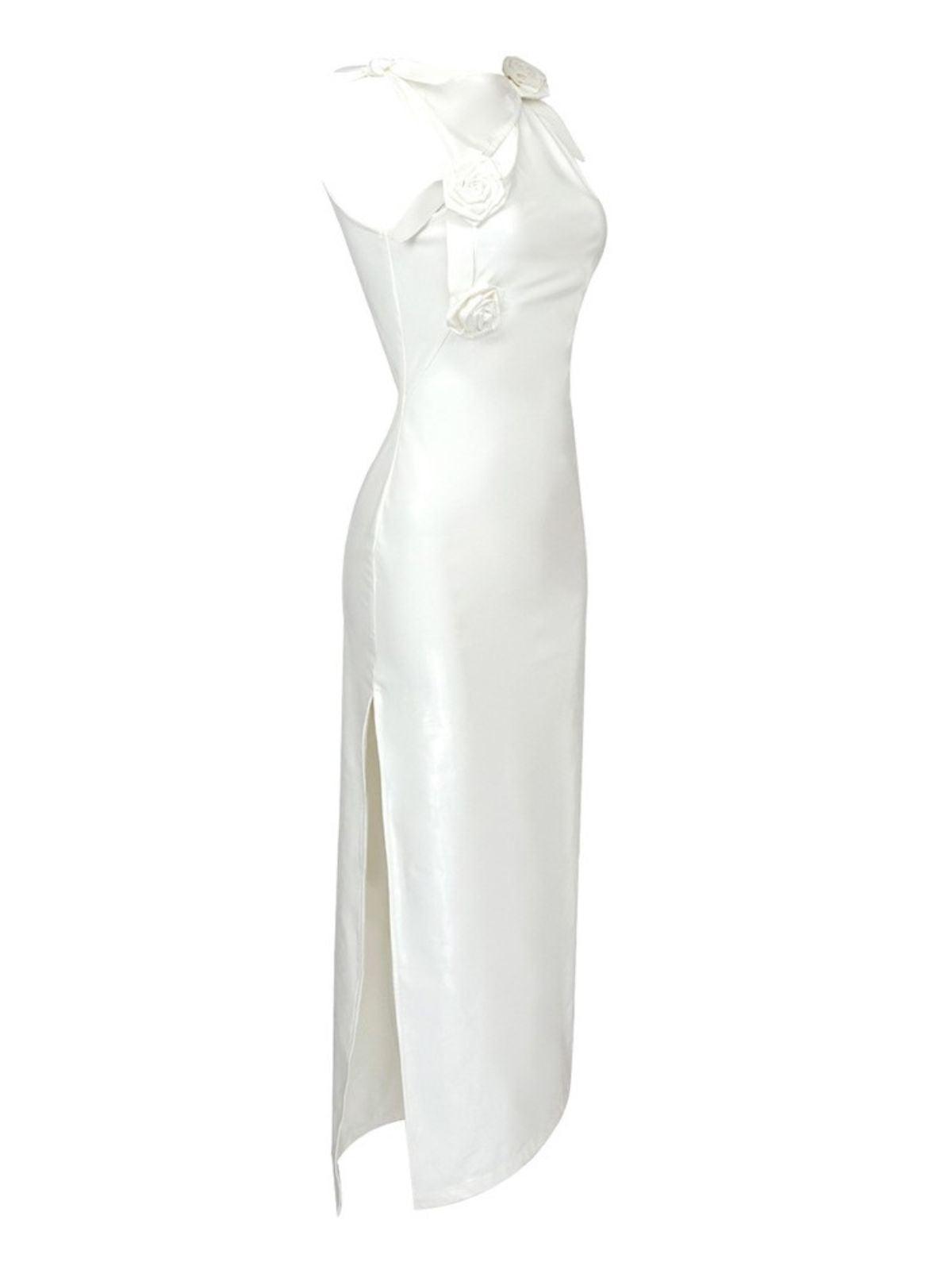 Cutout Latex Split Maxi Dress In White