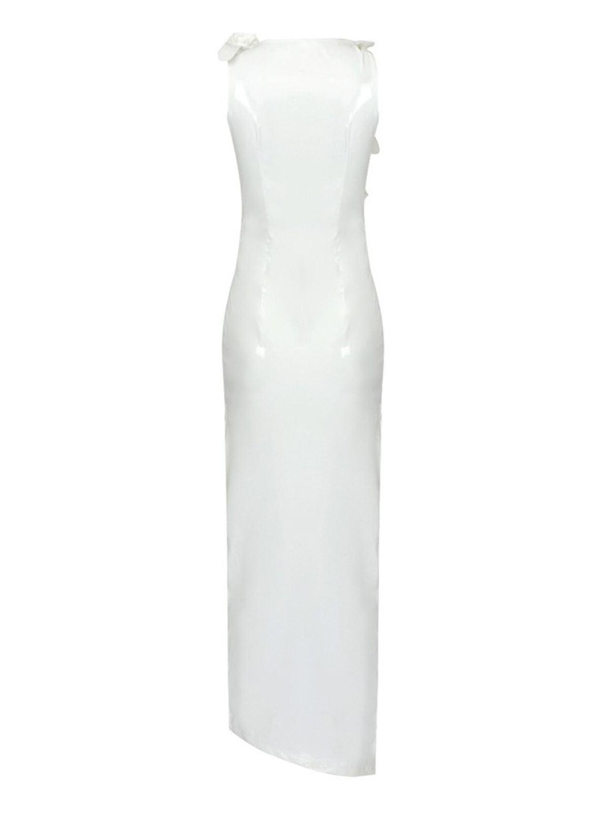 Cutout Latex Split Maxi Dress In White