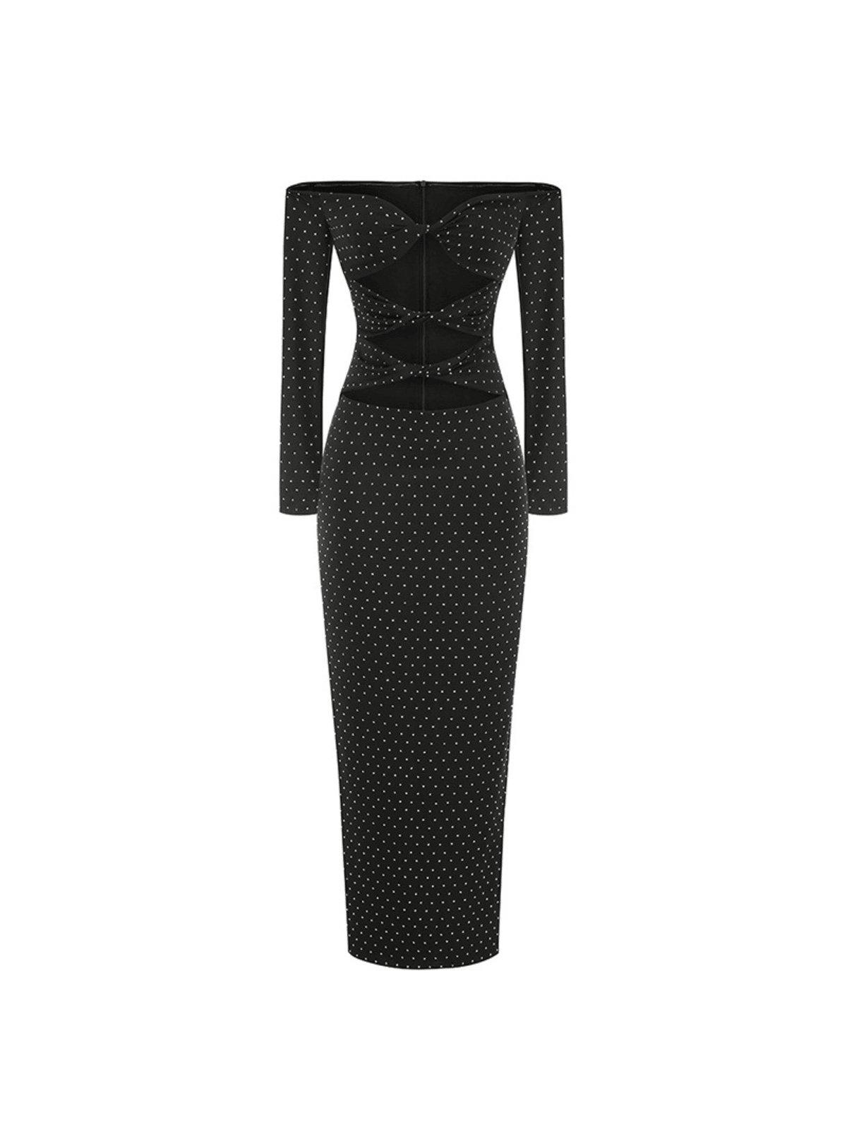 Off Shoulder Rhinestone Cutout Maxi Dress