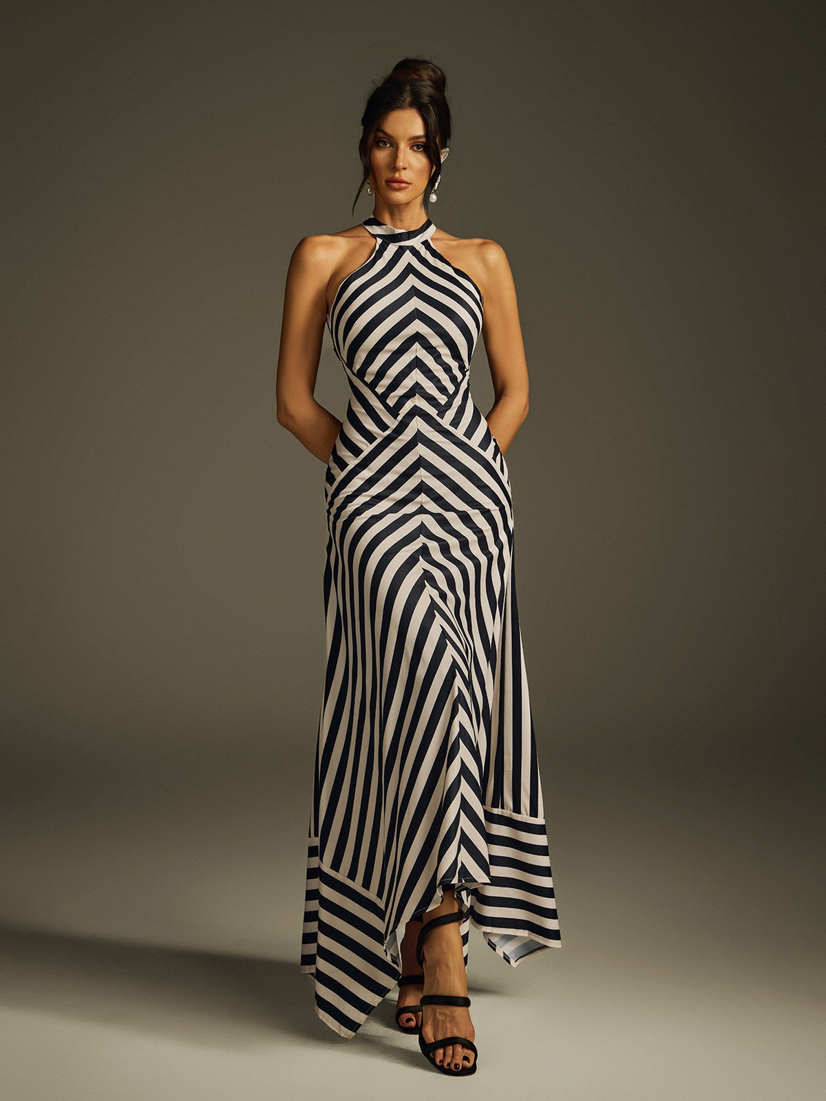Halterneck Stripe Maxi Dress
