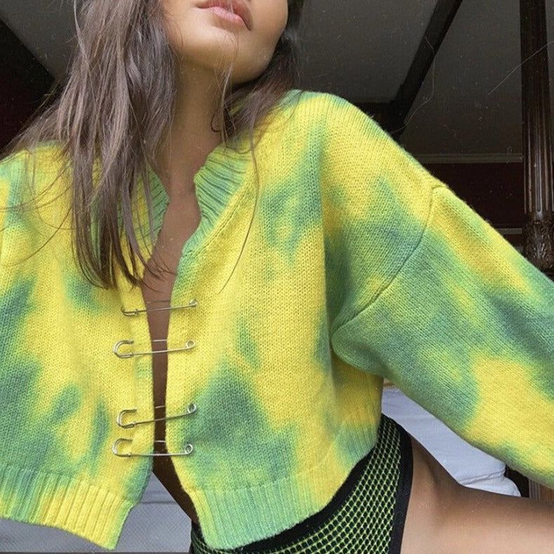 Safety Pin Front Knitted Cropped Cardigan 2